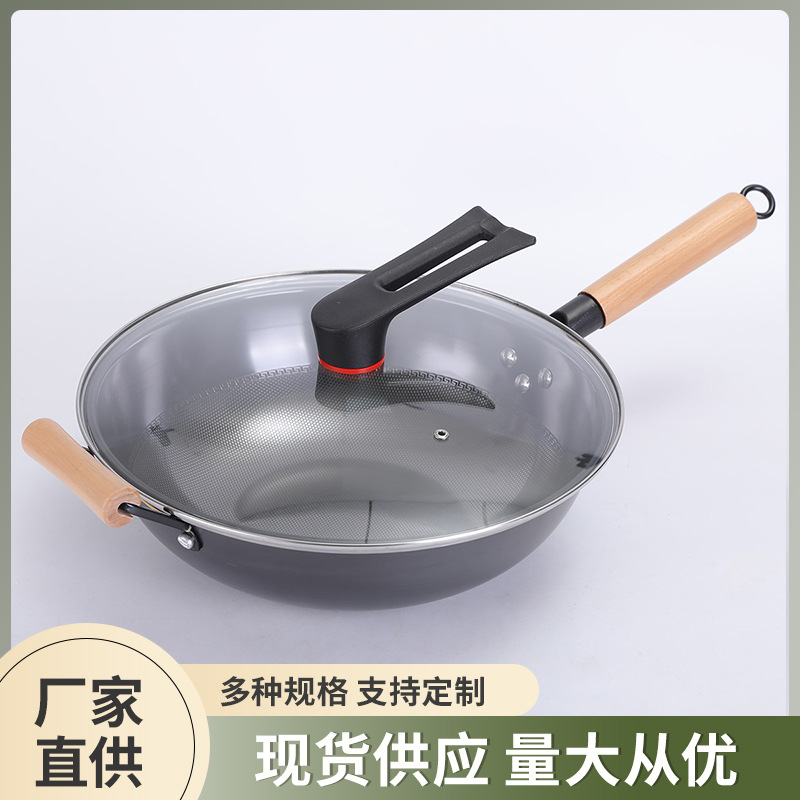 Xinuan 코팅되지 않은 단조 고급 철 냄비 구식 둥근 바닥 철 냄비 연철 냄비 단조 냄비 붙지 않는 냄비 요리 냄비