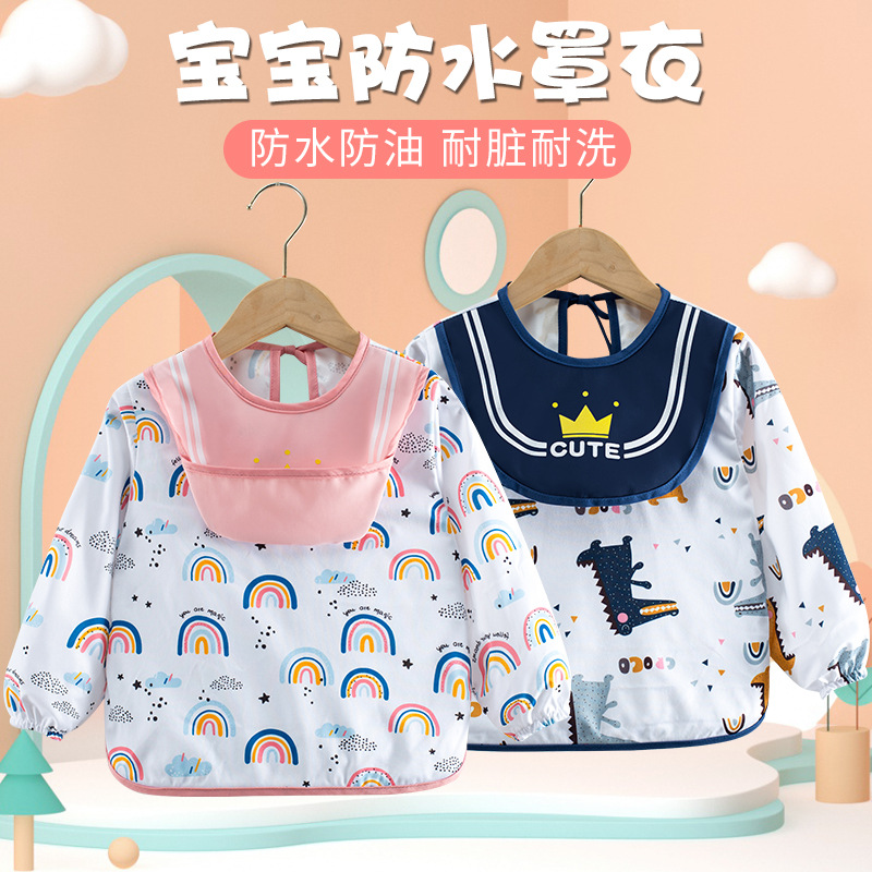 Mono para niños impermeable de manga larga anti-vestirse bebé comiendo ropa delantal bebé mono de bebé babero ropa de protección