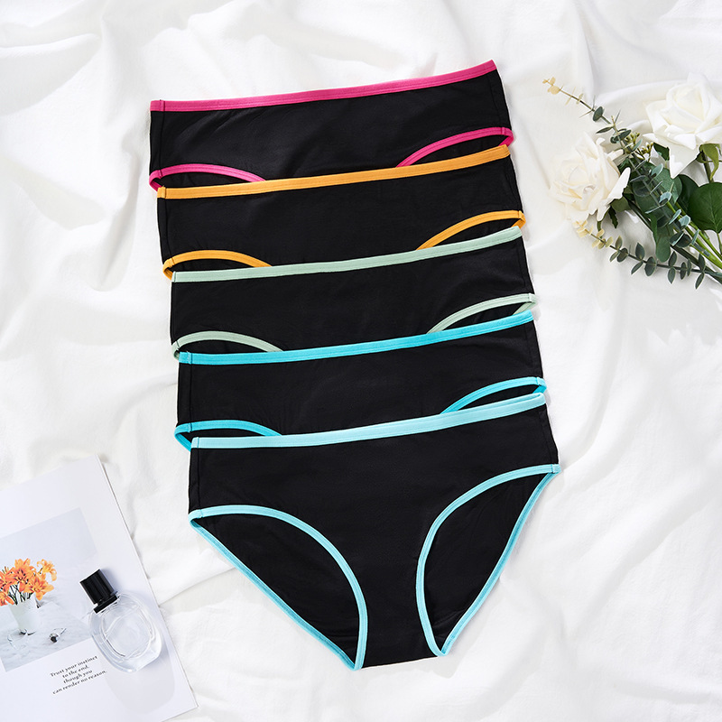 Cross-border plus size Sexy Colorblock Pure Cotton Underwear Women's Low Waist Sexy Breathable Comfortable Pure Cotton Briefs Women
