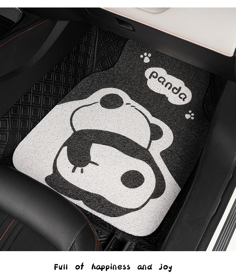 Cute Panda Car Floor Mats, Wire Rings, Wear-Resistant and Dirt-Resistant Car Floor Mats, Cartoon Anti-Slip Single-Piece Car Protective Mats