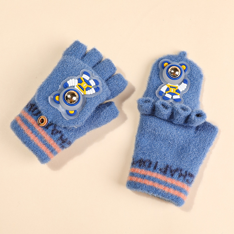 6-12 años nuevo astronauta Guantes luminosos niños y niñas de punto Flip escritura medio dedo guantes fábrica al por mayor