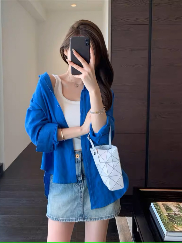 Xiaohemu Giantと同じモデル2996！ 100リネンのゆったりとした通気性のあるリラックスシルエットの女性用カジュアルシャツ春夏新作|undefined