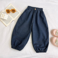 儿童牛仔裤秋冬季男女童免水洗牛仔裤宽松百搭厚款灯笼裤子束脚裤