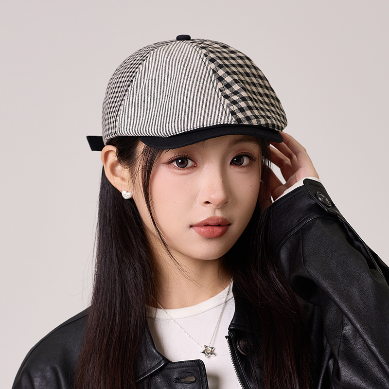 复古格纹前进帽女秋季新款优雅百搭贝雷帽韩版休闲时尚鸭舌帽子潮|undefined