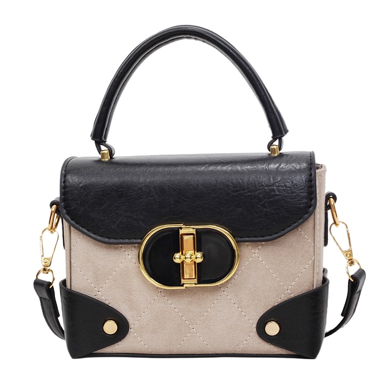 2025 otoño y invierno nuevo bolso de color contrastante bolso cuadrado pequeño de nicho de mujer empalmado bolso de hombro retro bolso de mochila