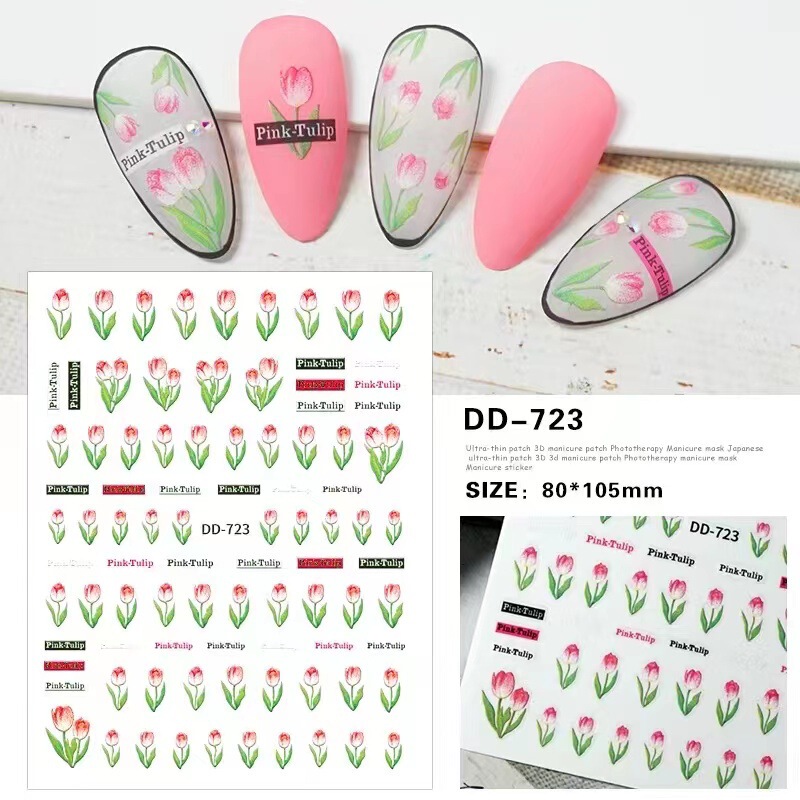 2022 Nail Art New Elegant Oil Painting Texture Tulip Small Yellow Flower Fresh with Adhesive Nail Decal Packaging