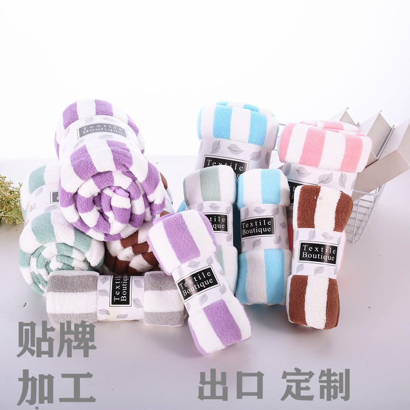Wholesale quick-drying towel coral fleece towel cationic bath pedicure stripes absorbent lint-free soft export