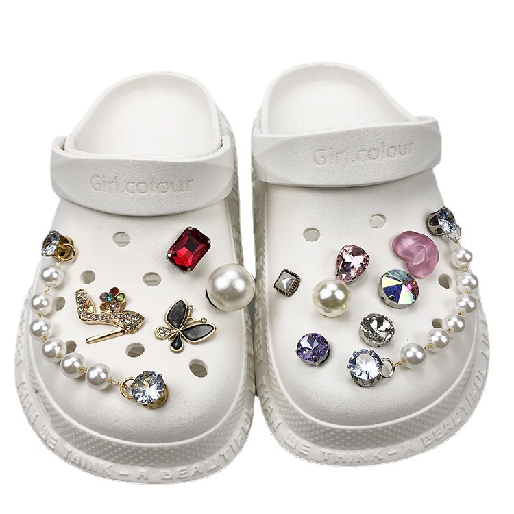 Crocs-style slippers with rhinestones