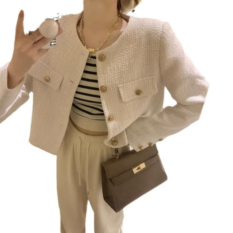 Зимняя куртка, осенняя короткая кардиган, стиль Chanel, французский стиль