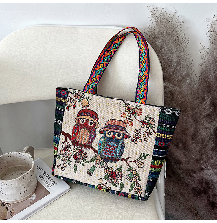 Women's Medium Canvas Animal Vacation Ethnic Style Square Zipper tote sacs Bag display picture 6