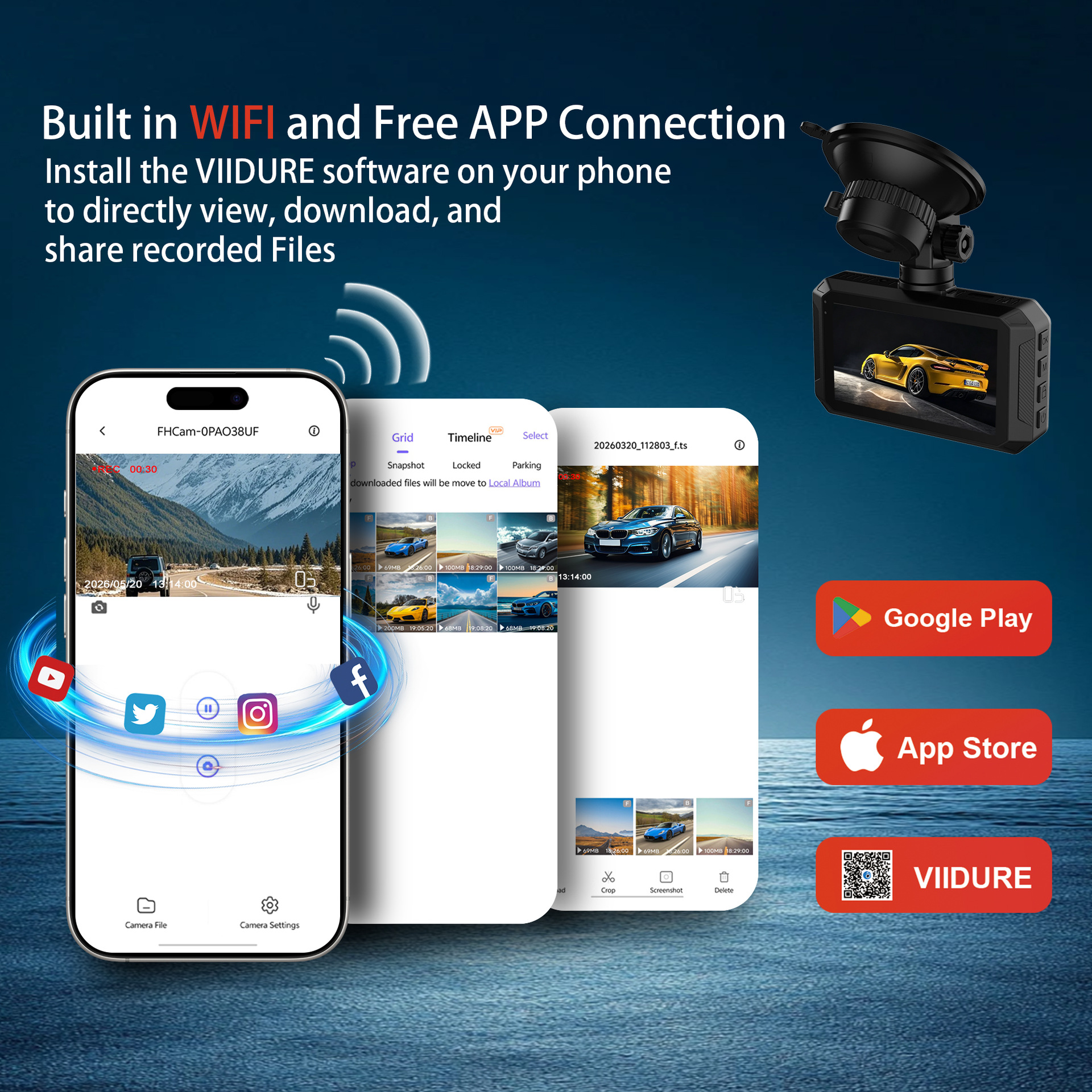 Cross-border 4K Dual Front and Rear Recording Dash Cam 3inch IPS Screen WIFI Mobile Phone Connectivity Night Vision for Export