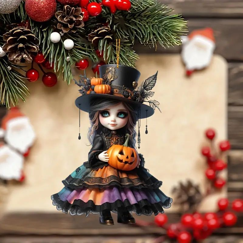 Halloween nuevo calabaza bruja colgante plano transfronterizo su viejo espejo retrovisor decoración colgante llavero colgante image 1