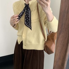 2025秋冬新款丝巾设计感针织衫开衫法式气质甜美风软糯毛衣外套女