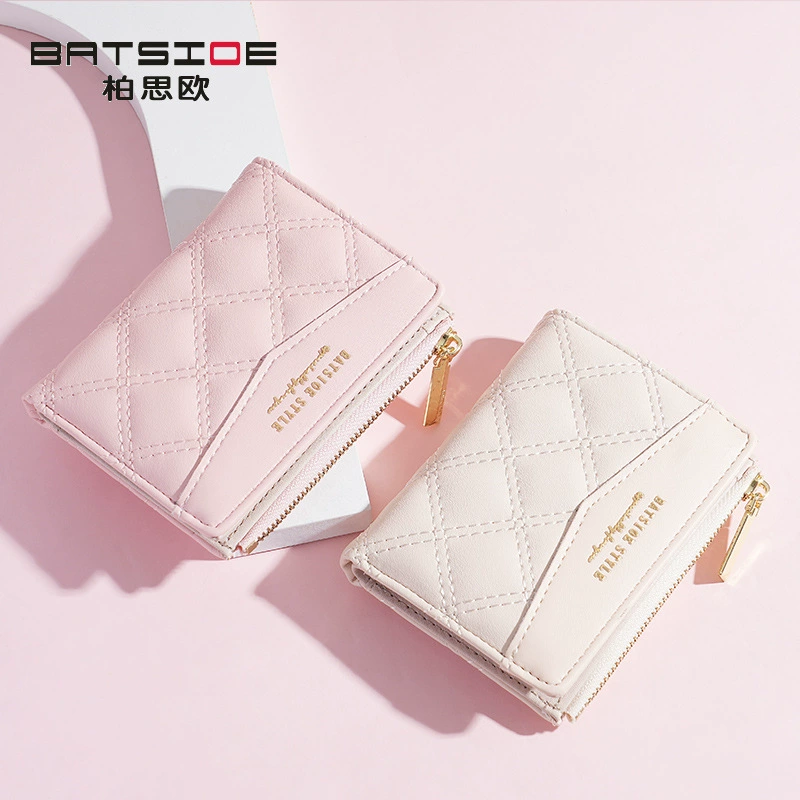 Кошелек женский короткий (BATSIOE) стеганый TPU для карт и монет — 11.5×9×2 см, стиль студента
