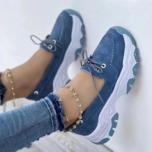 Cross-border Foreign Trade Large Size Casual Single-layer Shoes Women's 2023 Spring and Autumn New Round-toe Thick-soled Low-top Lace-up Flat Casual Shoes