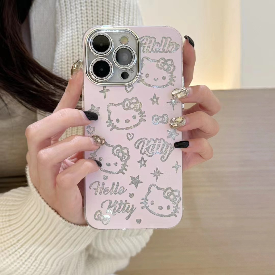 ins少女閃粉貓咪iPhone13閃粉鏡頭15ProMax適用蘋果14Pro手機殼12