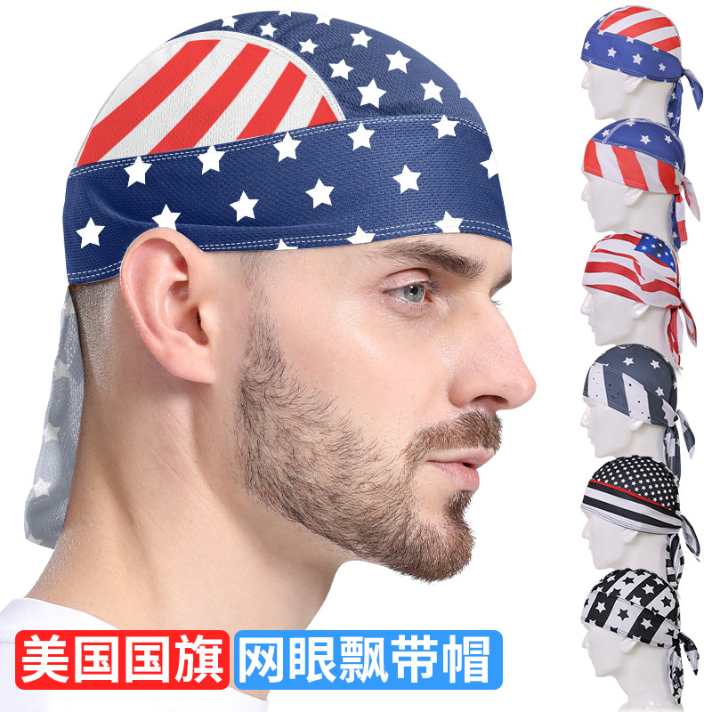 Outdoor Sports Strap Pirate Turban American Independence Day Printed Cycling Pullover Cap Moisture Wicking Sports Cap