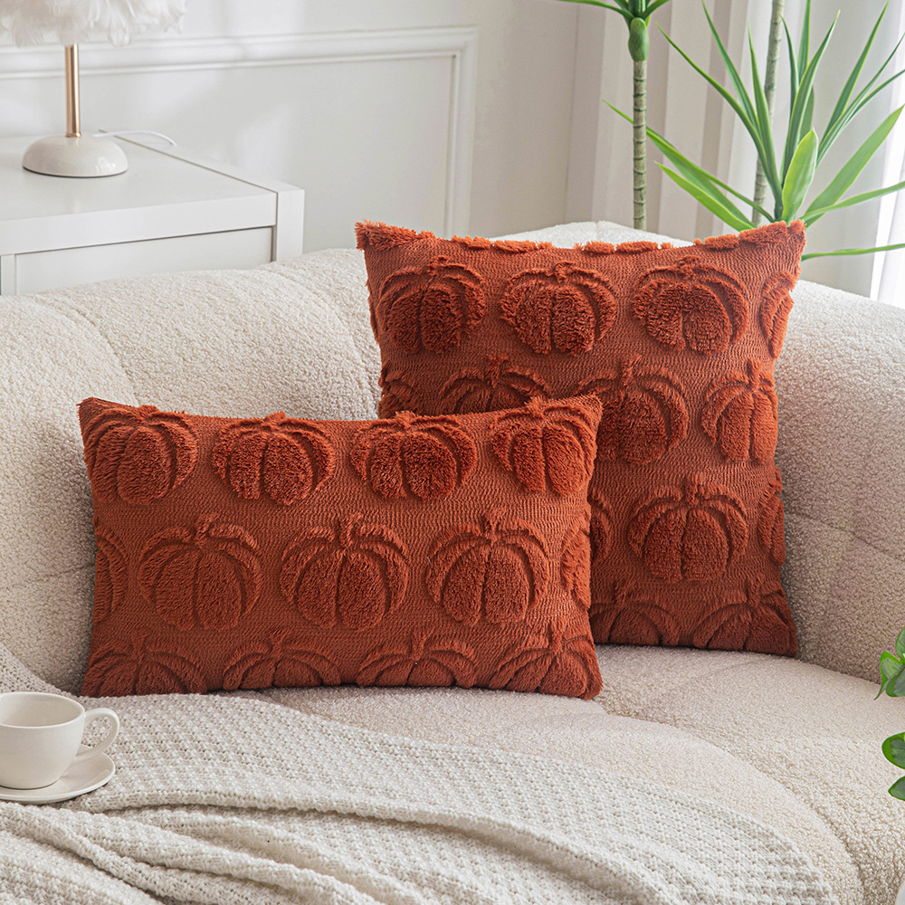 Halloween Pumpkin Embroidered Plush Pillow Case For Sofa Living Room_voghion.com