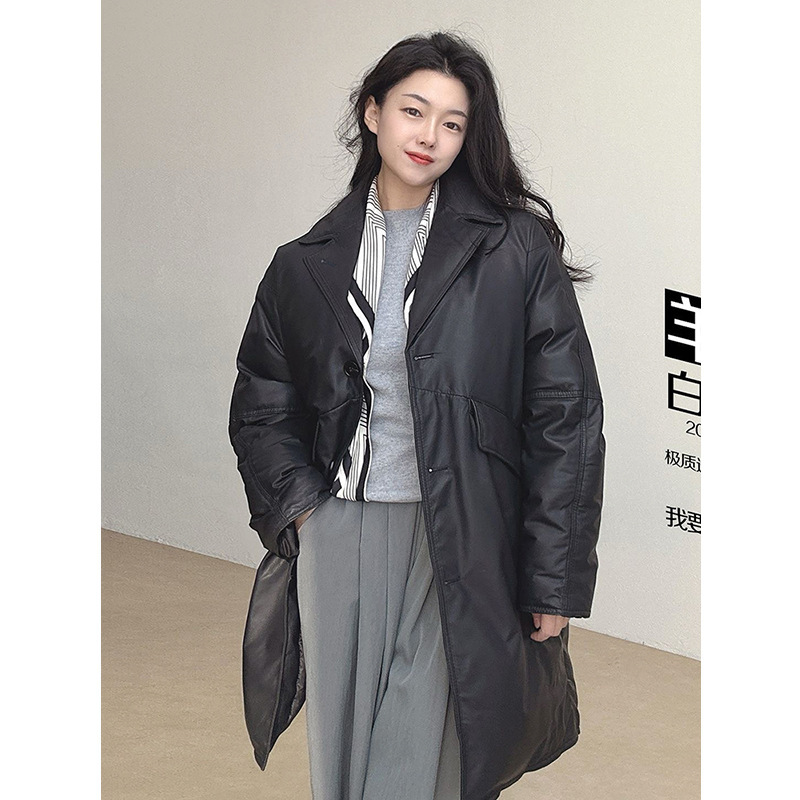 Genuine Leather down Jacket for Women, Winter Thickened Batwing Sleeve Loose Fit Slimming Effect, Suit Collar, Sheepskin Goose down Coat, Special Offer