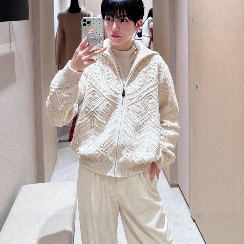 Pure Original Lp Christmas Holiday Quilted Polka Dot Jacquard Cut Out Cashmere Knitted Cardigan Italian Accessible Luxury Urban Old Money Style