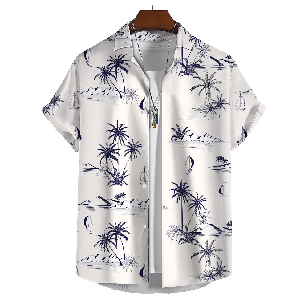 2024 Camisa transfronteriza de manga corta para hombre de primavera y otoño Camisa impresa digital 3D Camisa hawaiana de árbol de coco de fábrica