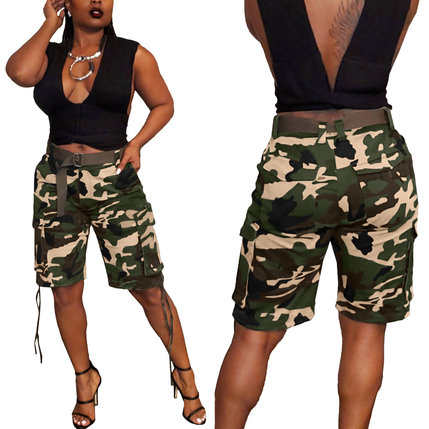 Women's Clothing Camouflage Overalls Spring Summer Fashion Drawstring Multi Pocket Design_ecoleips.com