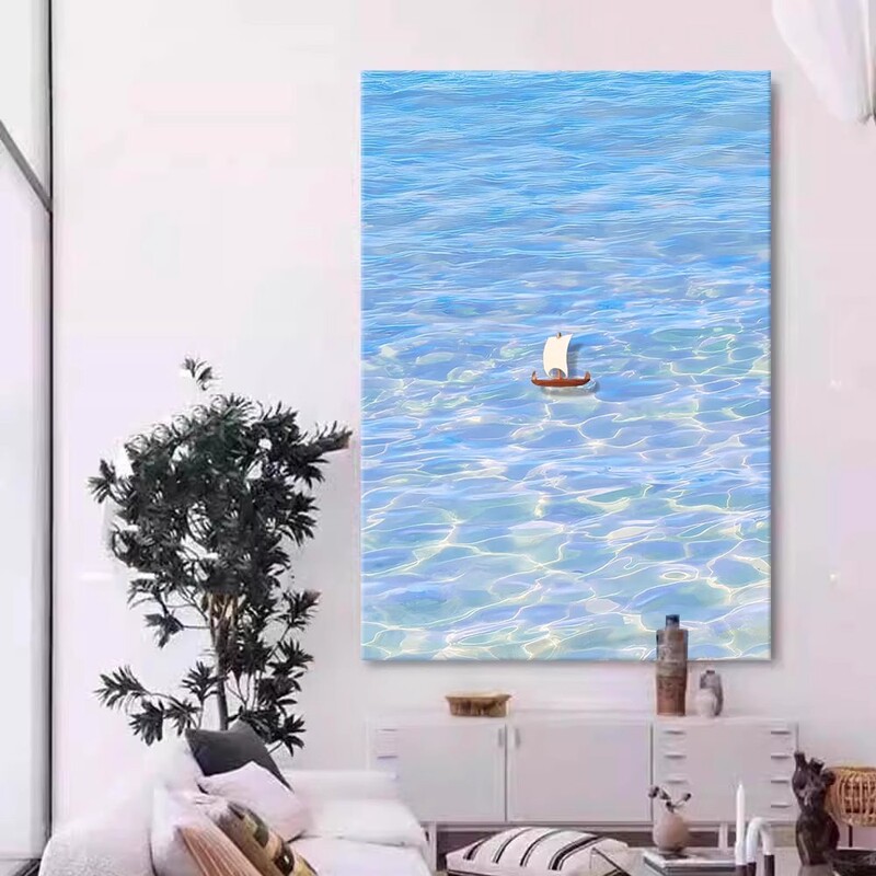 Modern Minimalist Smooth Sailing Entrance Decorative Painting Sea Mural Niche Art Living Room Sofa Background Wall Hanging Painting