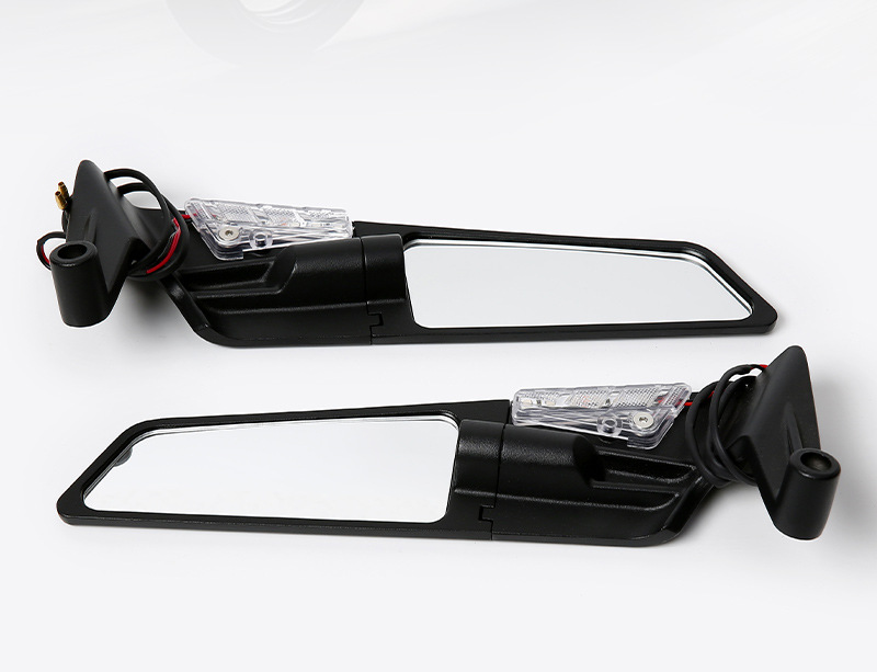 Motorcycle Modification Accessories Large Fixed Wing Black Shell Rearview Mirror with Light High-Definition Mirror Sports Car Reverse Mirror