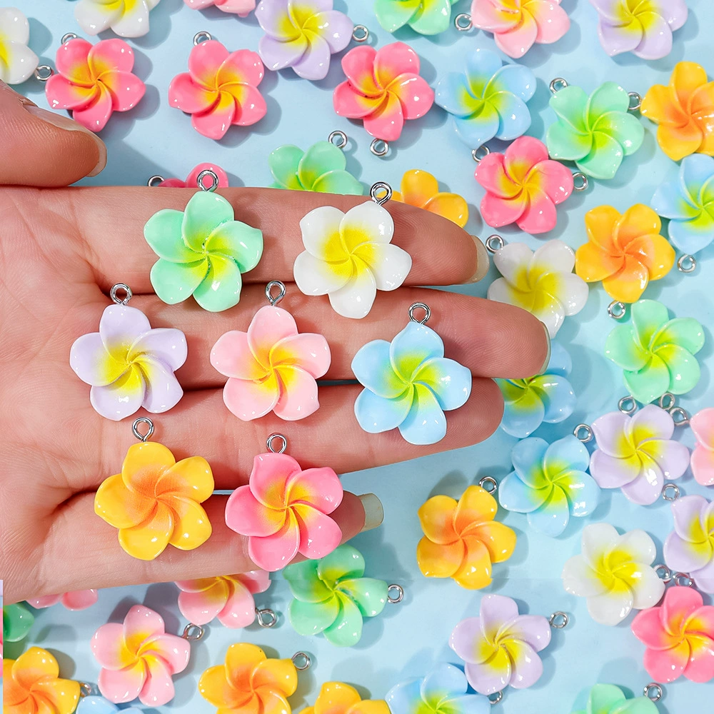 20-миллиметровый кулон из смолы с франжипани, разноцветный пятилепестковый цветок, аксессуар для DIY ожерелья, браслета, брелока