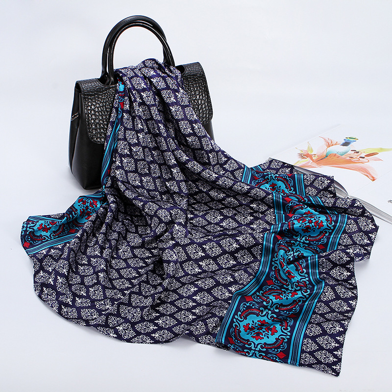 Flower Pattern Women's Elegant Flower Satin Printing Silk Scarves