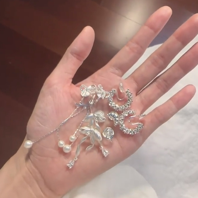 韩系珍珠流苏耳夹女新款轻奢秋冬温柔耳环无耳洞气质银色豆豆耳饰|undefined