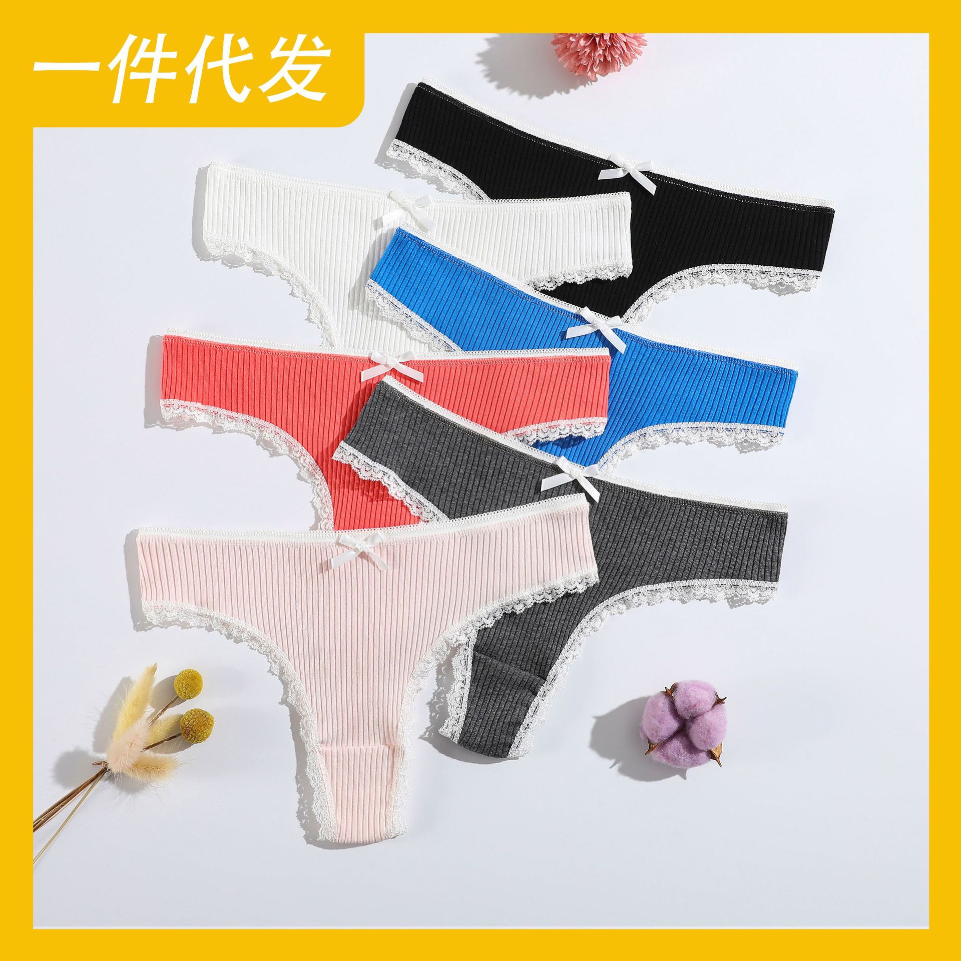 Nueva ropa interior en forma de tanga para niñas tanga de hilo de encaje para mujer pantalones en T de algodón transpirable de cintura baja para mujer al por mayor