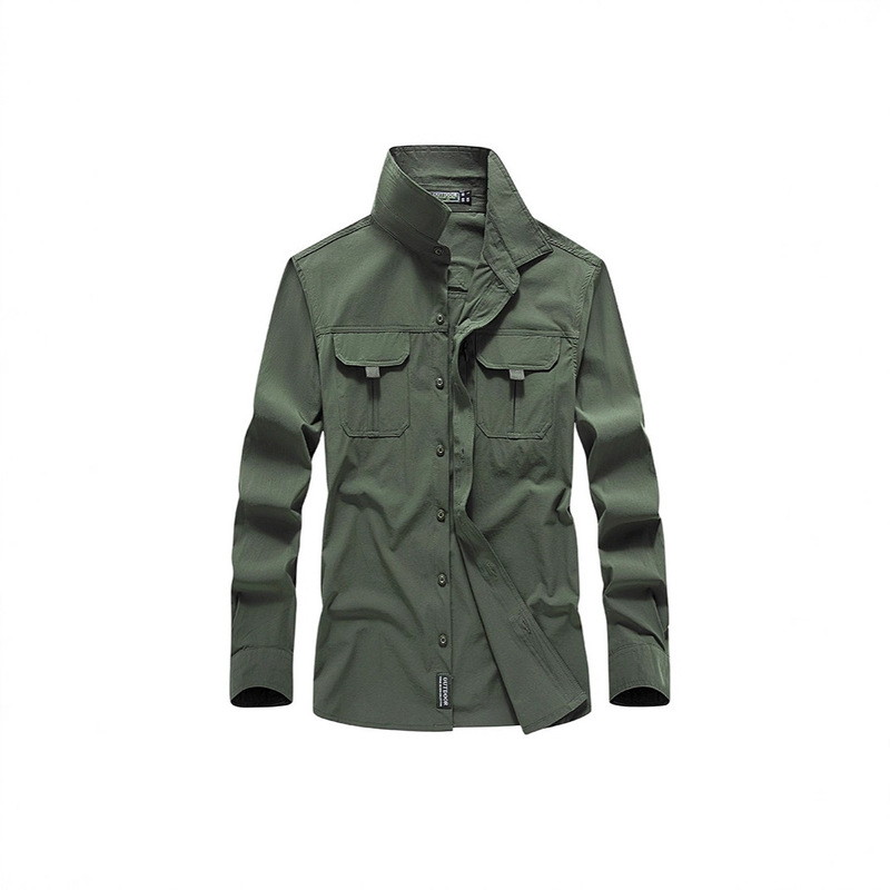 Outdoor Long-Sleeved 2025 New Quick-Drying Nylon Stretch Shirt Men's Cross-Border Large Size Military Shirt Mountaineering Cycling Clothing