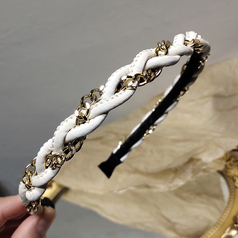 Leather Metal Chain Braid Headband display picture 6