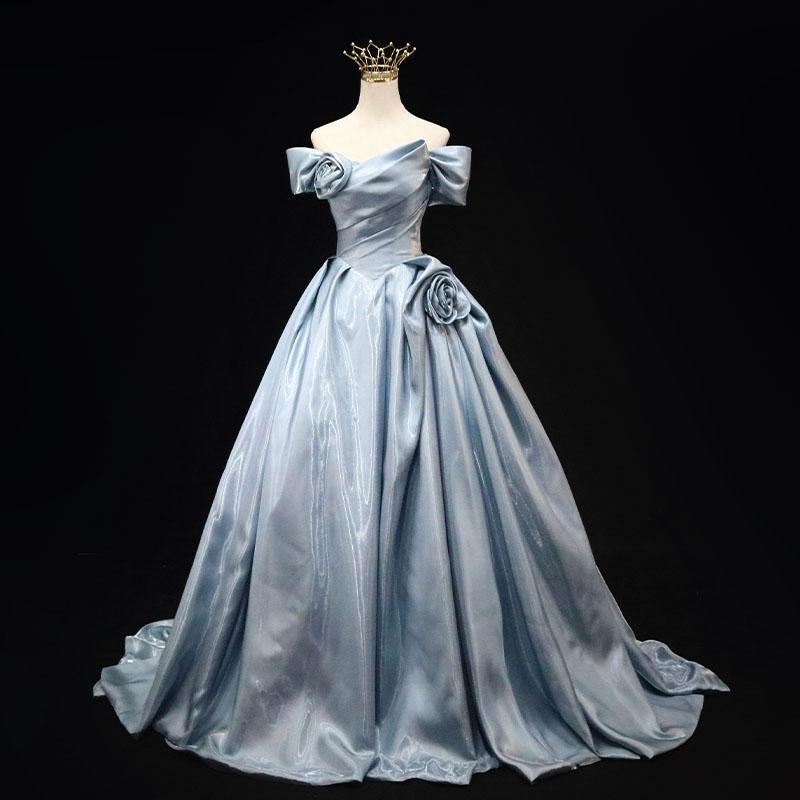 Evening Dress Fashion Blue Off-Shoulder Princess Style Vocal Performance Exam Concert Adult Ceremony Birthday Slimming Annual Meeting