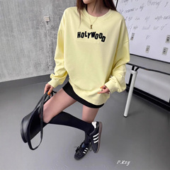 030慵懒风圆领卫衣女秋季新款薄款宽松韩版oversize女式上衣bf外