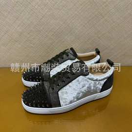 cl andgz男鞋拼色丝绒鞋头铆钉低帮红底鞋女鞋光面运动休闲板鞋