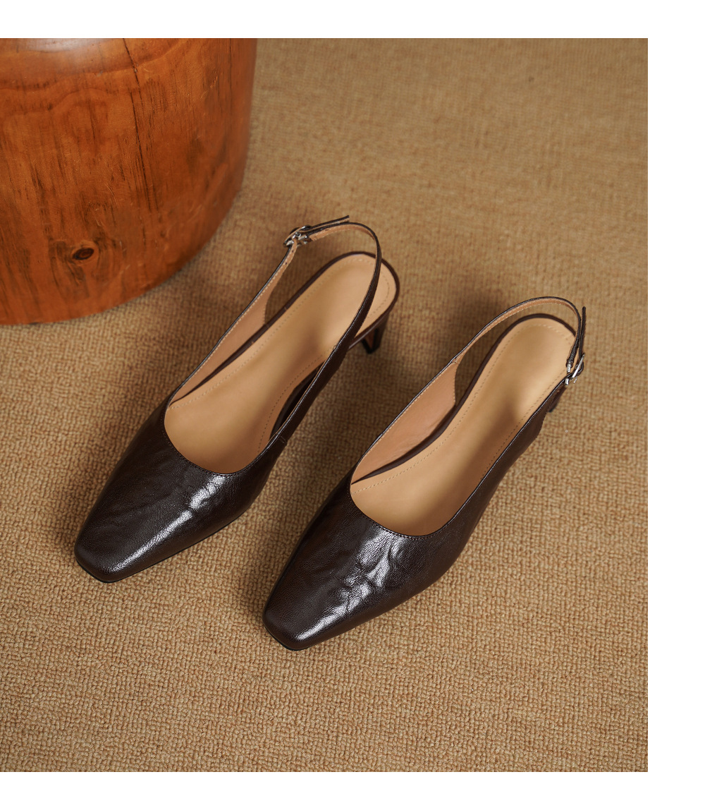 Sandal nữ da dê gót vuông 4.5 cm mũi kín hở gót phong cách Hàn Quốc — đen chi tiết 16