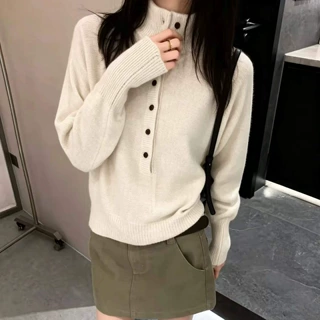 设计感高领针织衫女2026秋冬新款半开领长袖毛衣时尚百搭气质上衣