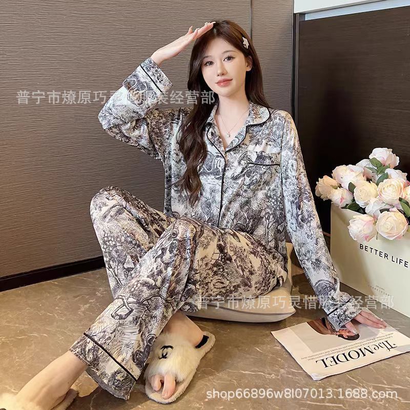 2025新款睡衣女春秋季云朵棉长袖家居服夏天棉绸套装甜美风可外穿|undefined