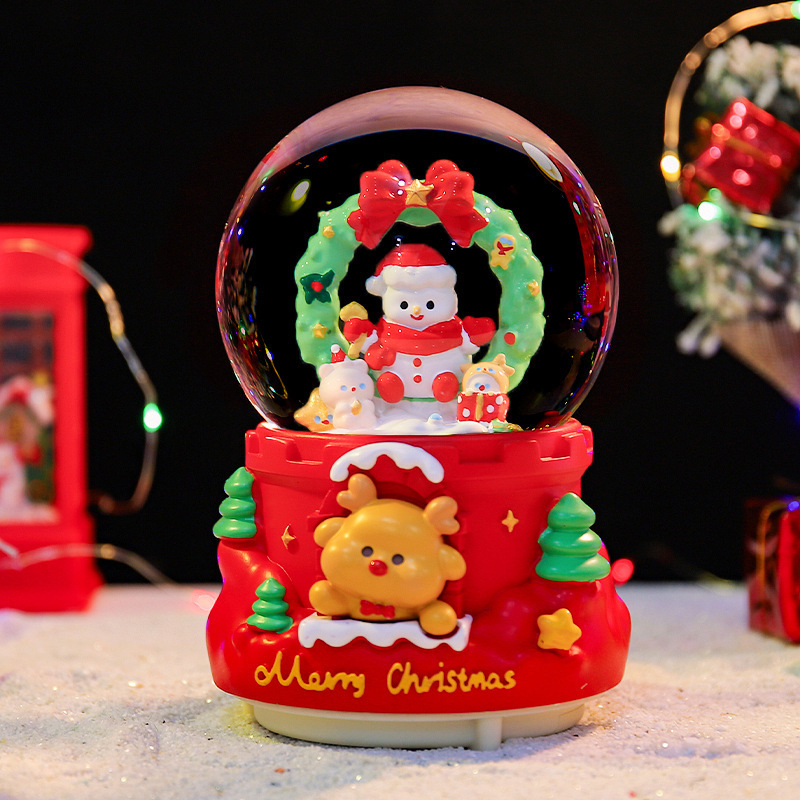 新款圣诞物语水晶球摆件发光发亮八音盒桌面装饰品圣诞节礼品
