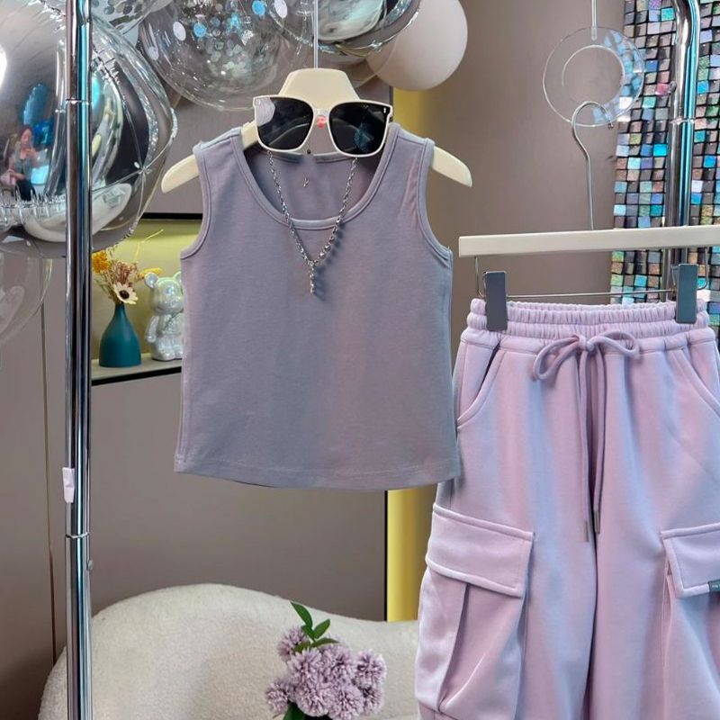 Abbigliamento per bambini Abiti autunnali per bambine Primavera e autunno nuovi gilet in stile con lettere felpe con cappuccio e pantaloni vestito in due pezzi_voghion.com