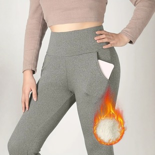 Cross-border AliExpress Tiktok Explosions Women's High Waist Plus Velvet Belt Pocket Winter Sports Fitness Yoga Tight Pants