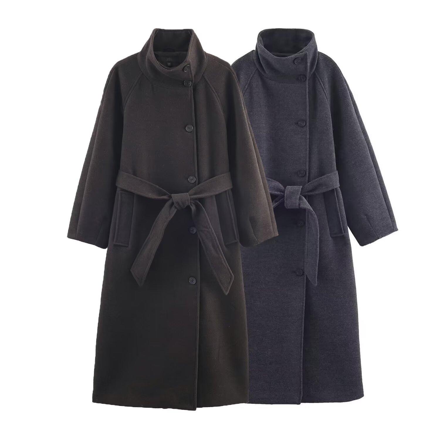 Cross-Border Women's Clothing 2025 Winter European and American Style Soft Stand-Up Collar Belt Coat Jacket 3046369