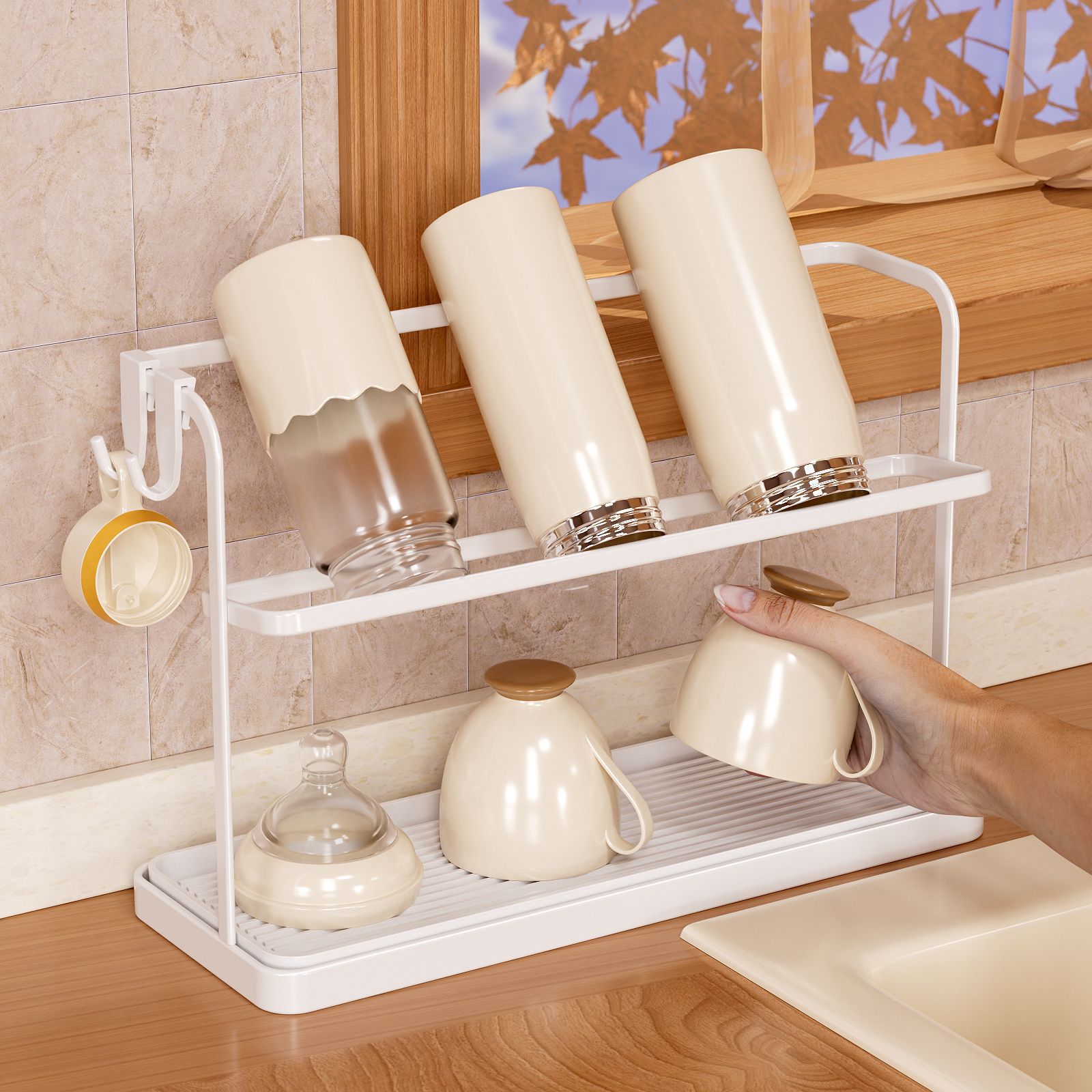 Water Cup Holder Household Desktop Double-Layer Cup Holder Inverted Drying Rack Tea Set Tea Cup Water Cup Storage Rack High Color Value