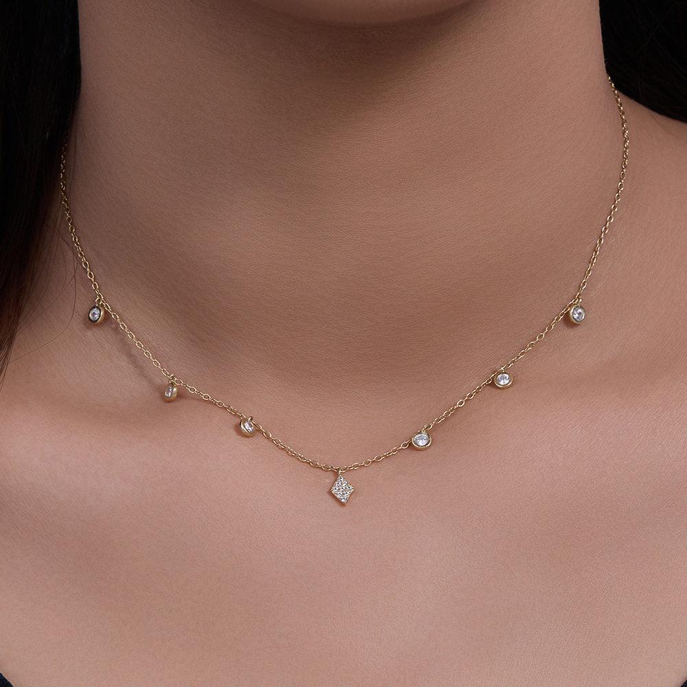 Europa y América ins estilo simple s925 plata esterlina diamante gargantilla collar temperamento femenino sexy corto ZIRCON clavícula cadena
