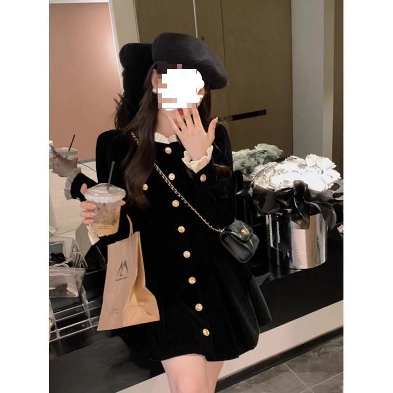 秋冬韩系高级感大码穿搭灯芯绒连衣裙女上衣时尚小香风打底小黑裙|undefined