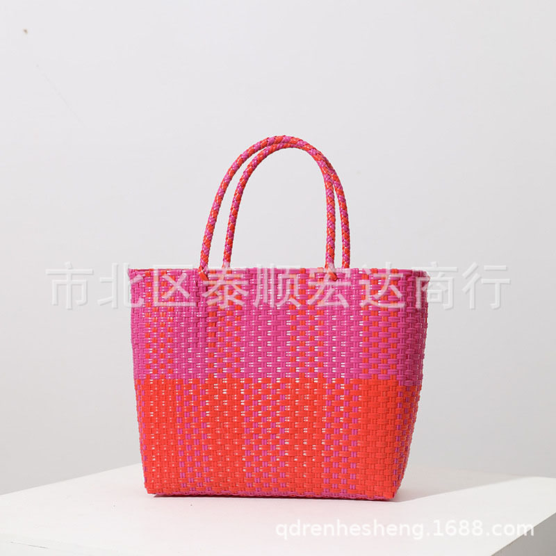 Woven capacious basket, beach cute fuchsia one-shoulder bag, shoulder bag