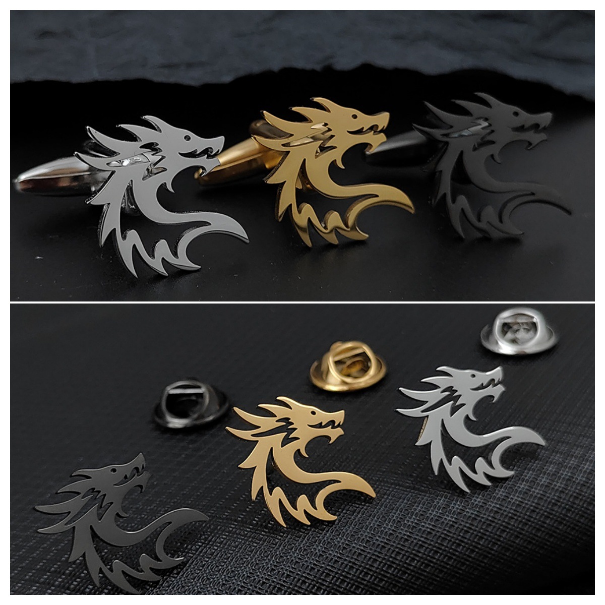 Cross-Border New Chinese Ethnic Style Flying Dragon Men's Brooch Cufflinks Suit Dress Accessories Personalized Versatile Clothing