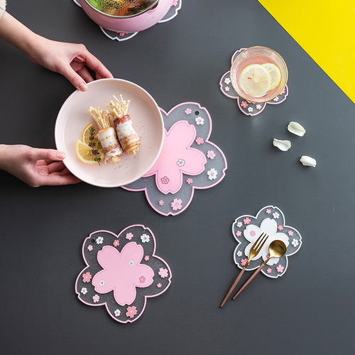 Cross-border ins insulation mat dining table anti-scalding mat flower coaster pvc western food mat casserole mat draining tableware bowl mat